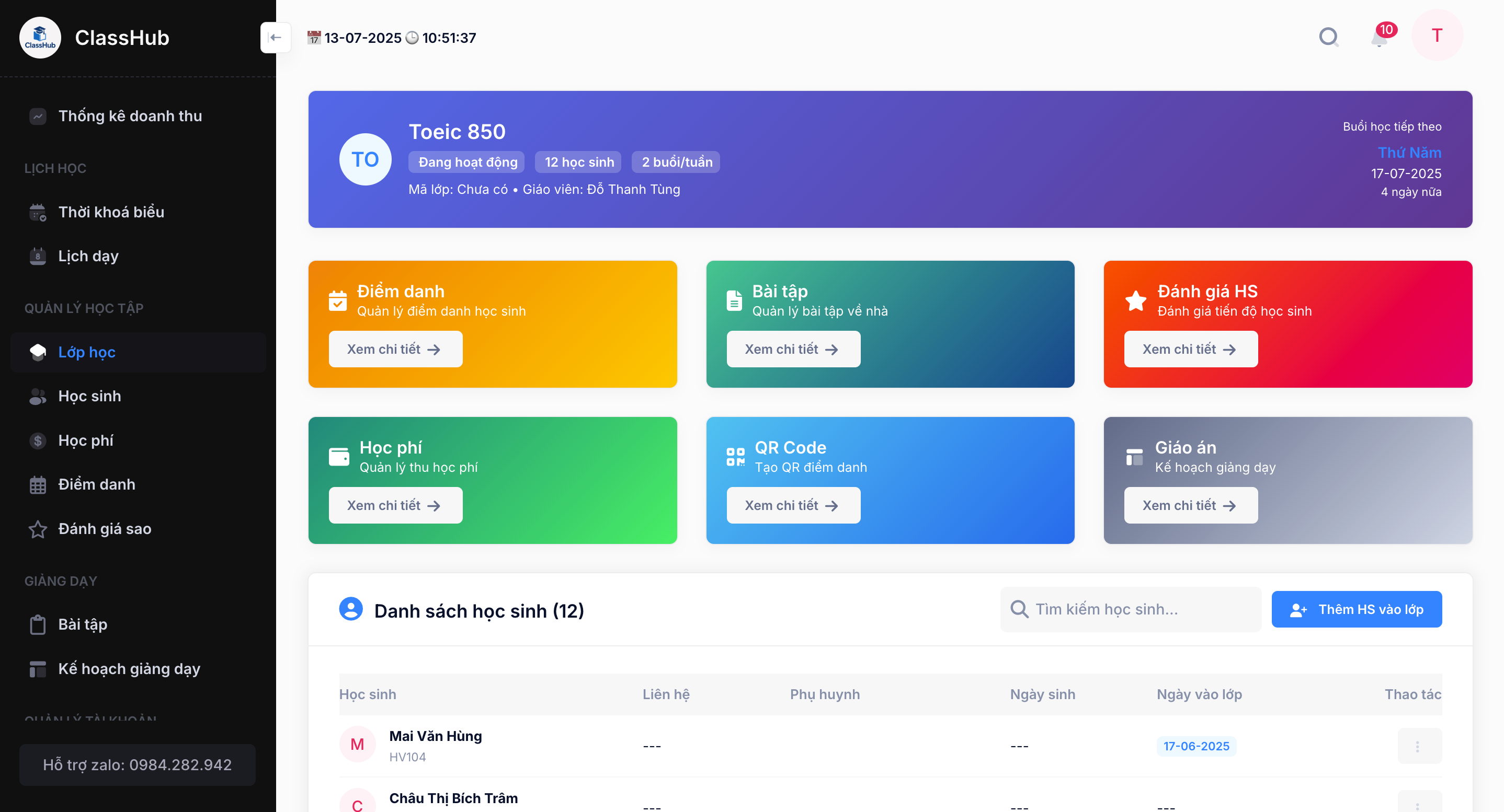 ClassHub - Quản lý học phí