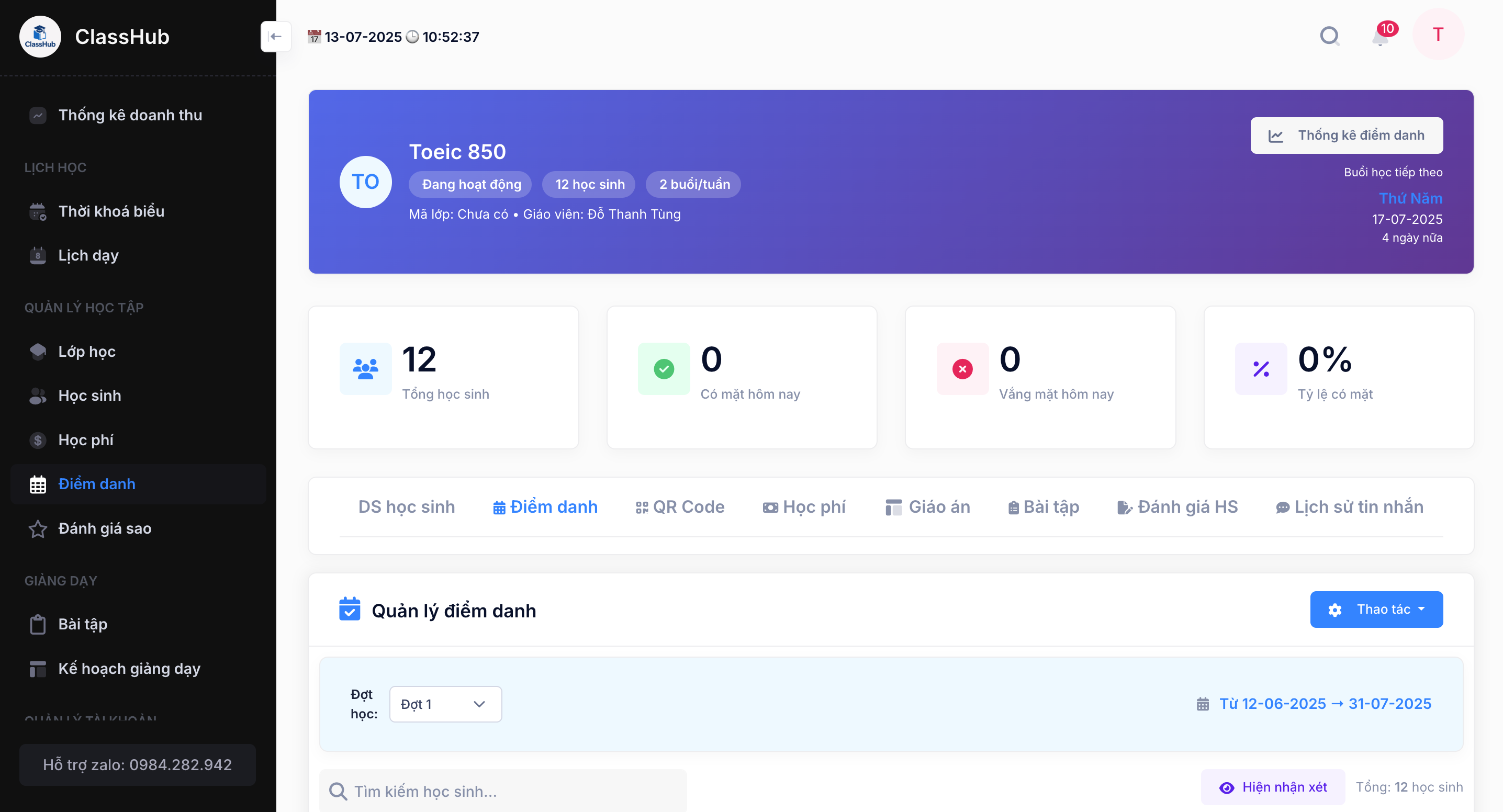 ClassHub - Báo cáo thống kê